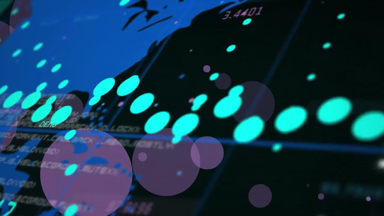 어두운 배경 위의 디지털 데이터 처리의 애니메이션