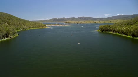 aerial over lake somerset with recreational boating in the distance