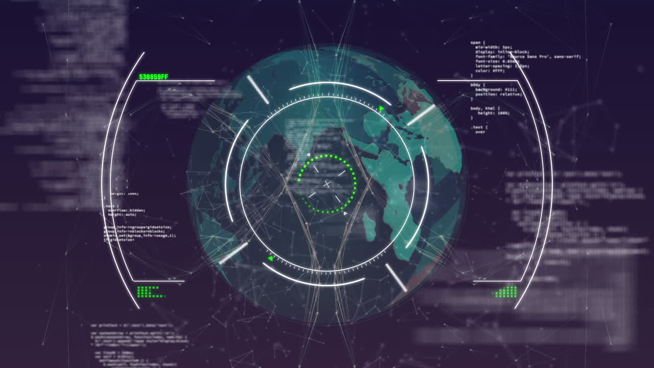 animación del visor, el globo y el procesamiento de datos en el fondo de la marina