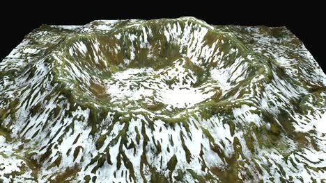 modern 3d render crater with snow and green surface, this in piece of earth, computer generated backdrop