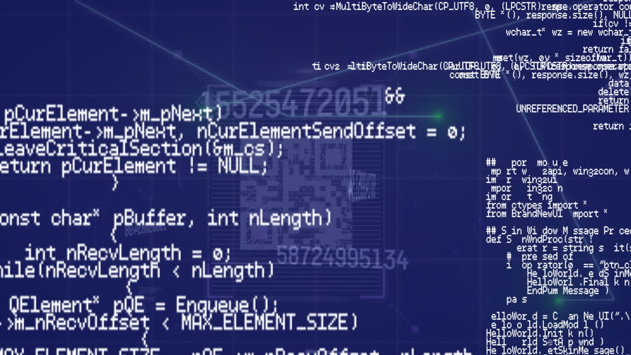 Animation of data processing over blue background