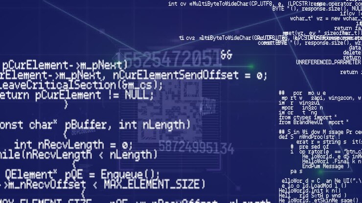Animation of data processing over blue background