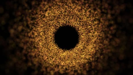 gold particle tunnel. golden bokeh lights on black background. round particles tunnel. seamless loop animation