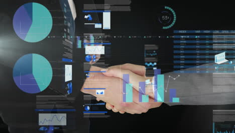 animación del procesamiento de datos con un apretón de manos en el fondo