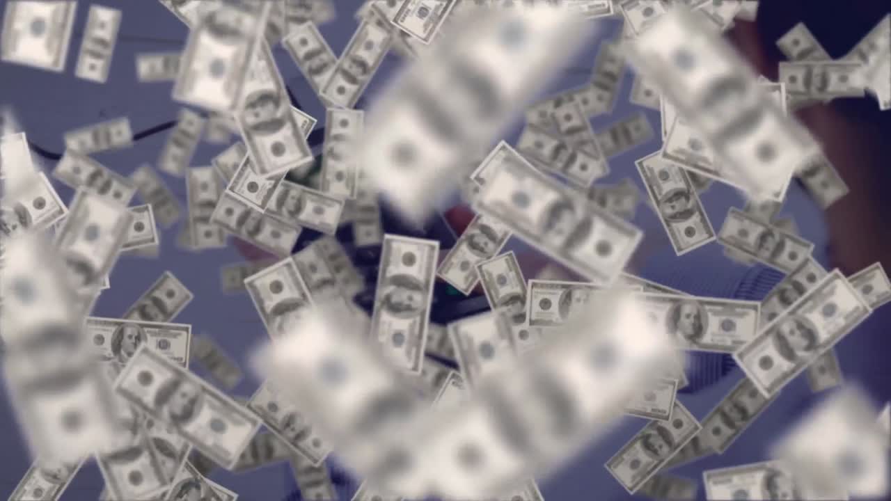 animación de dólares flotantes a través de terminales de pago