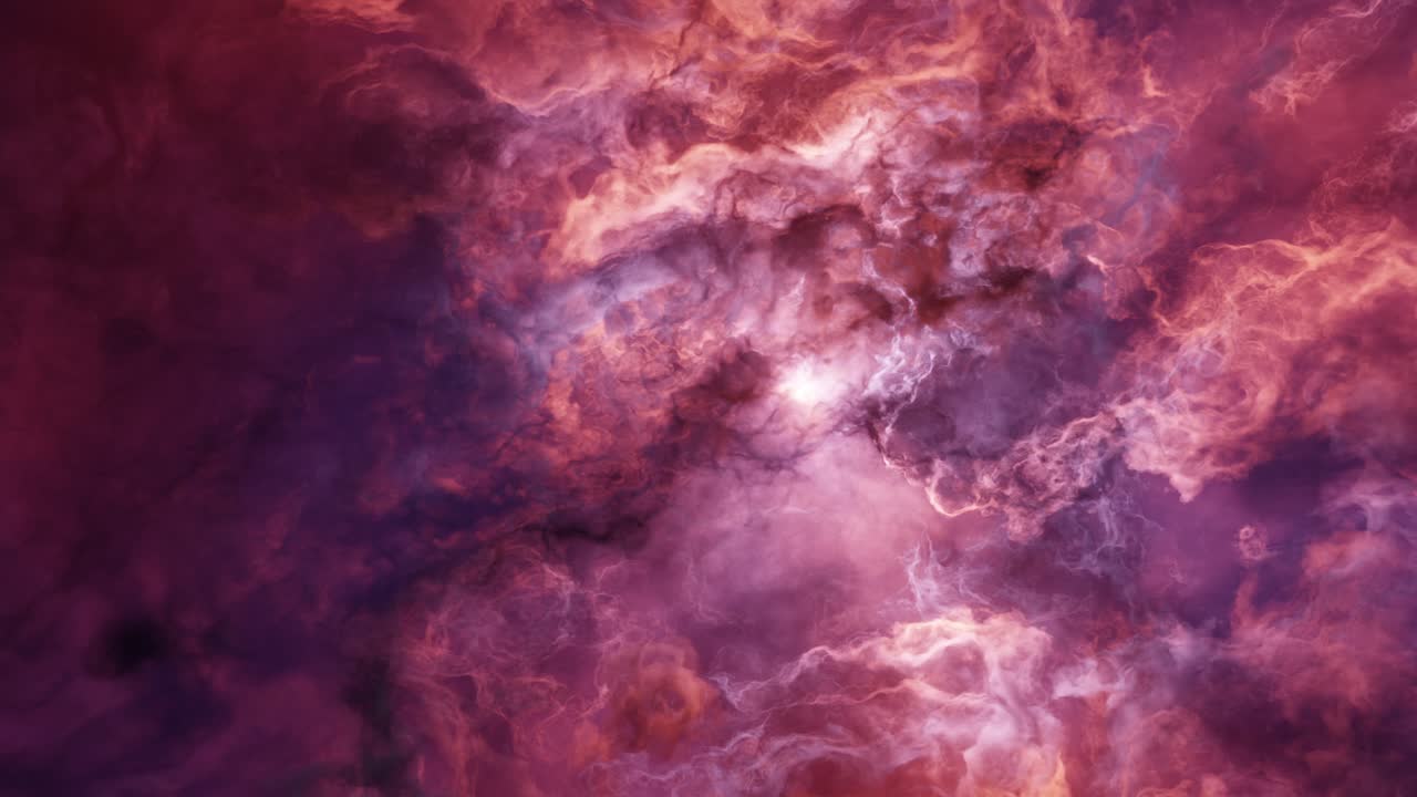 Fire in the midnight sky with bright glowing super moon, piercing rays of light through dense cumulus clouds slowly rolling and fading past time lapse