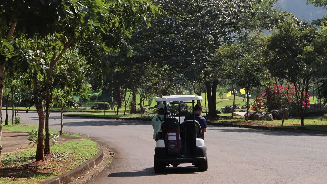 Golf cart che percorre una strada panoramica del parco