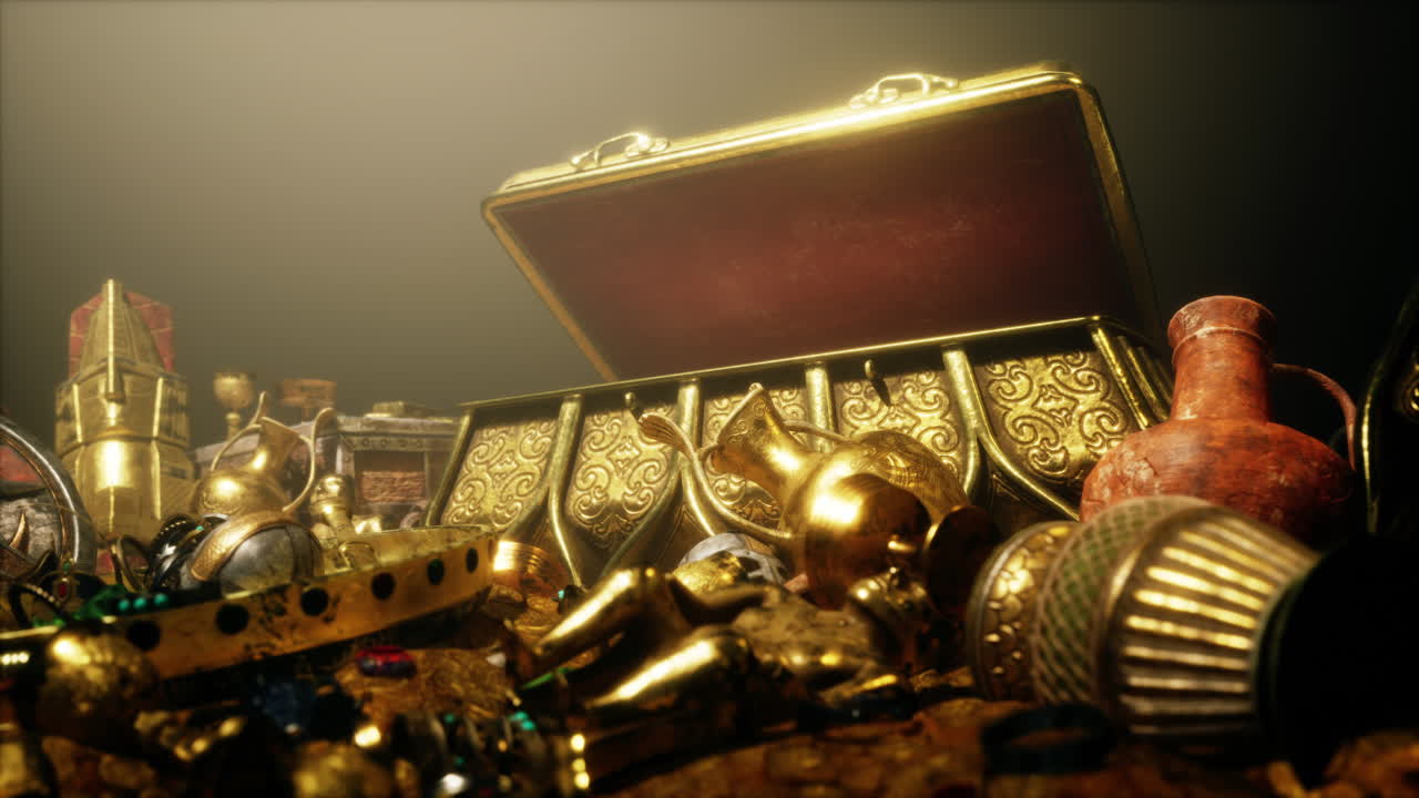 유물들로 가득 찬 고대 보물 상자