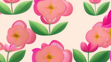 animación de patrón floral rosa y verde con flores y hojas abstractas