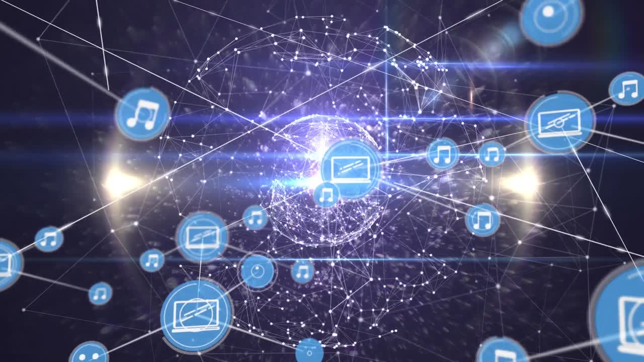 어두운 배경 위의 연결 네트워크의 애니메이션