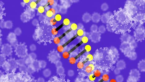 estructura del adn y células de covid-19 contra un fondo azul