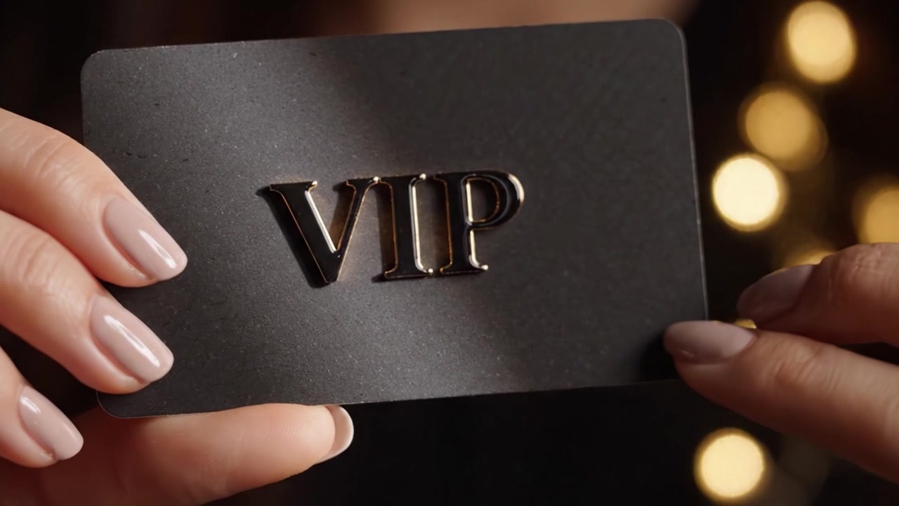 A luxurious VIP card being held delicately, showcasing its elegant design and premium status, capturing the essence of exclusivity and privilege.