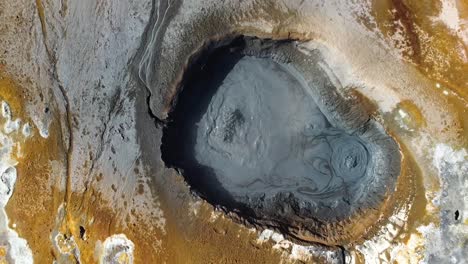 hot boiling sulphur pit viewed from above in hverir, iceland