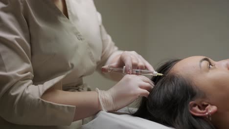 platelet rich plasma injection procedure. hair growth stimulation. prp therapy process.