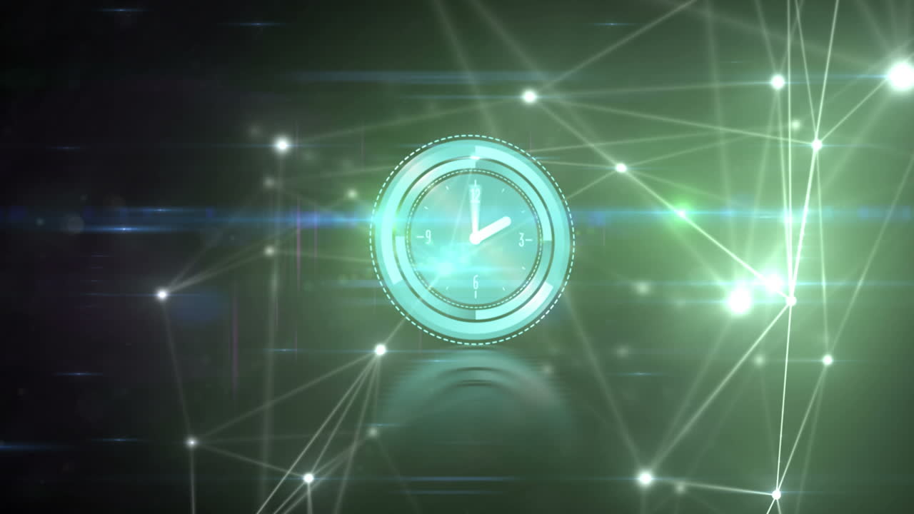 Animation of network of connections over clock moving fast