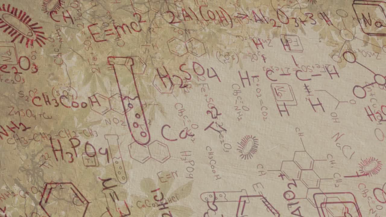 animación de fórmulas químicas sobre un fondo beige