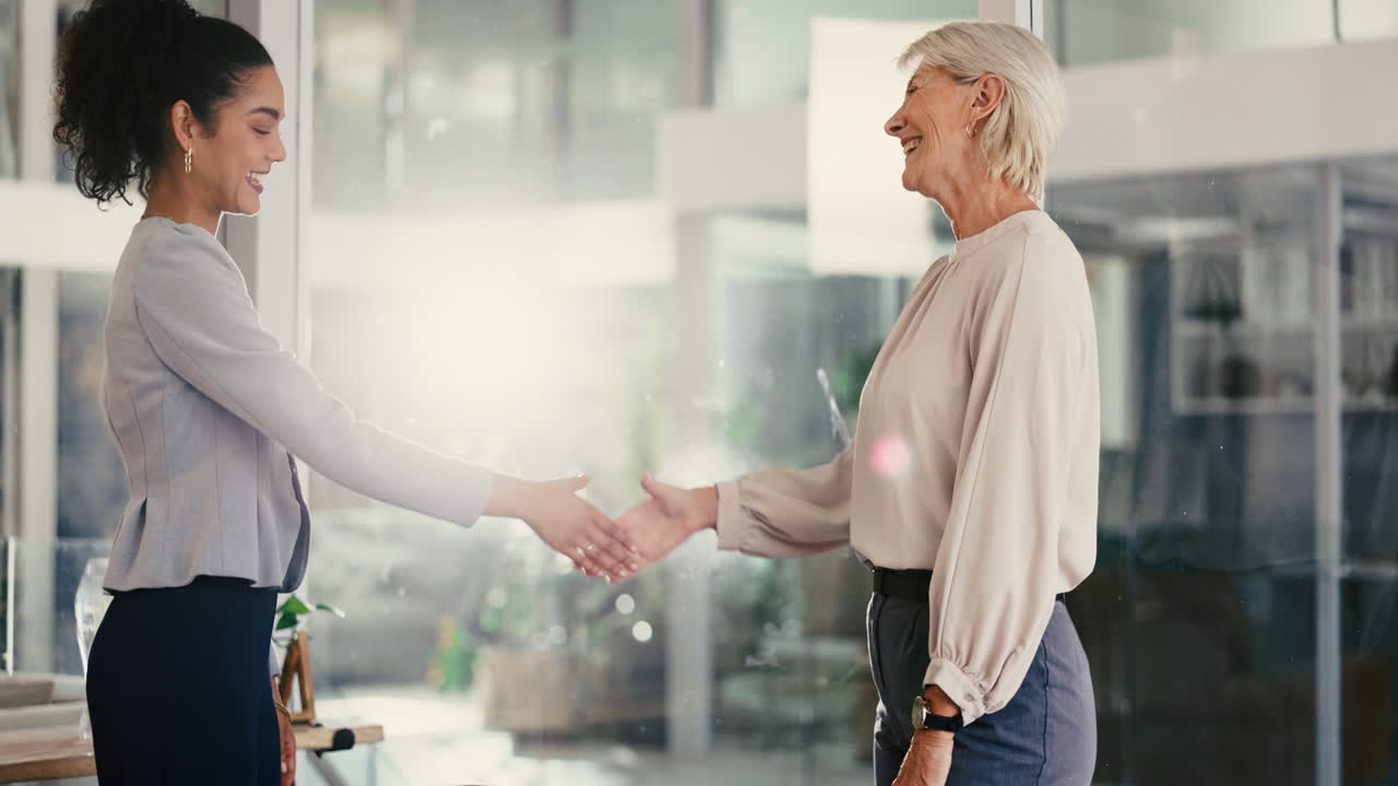 mujeres de negocios estrechando la mano.