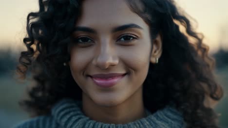 portrait of a smiling woman with curly hair