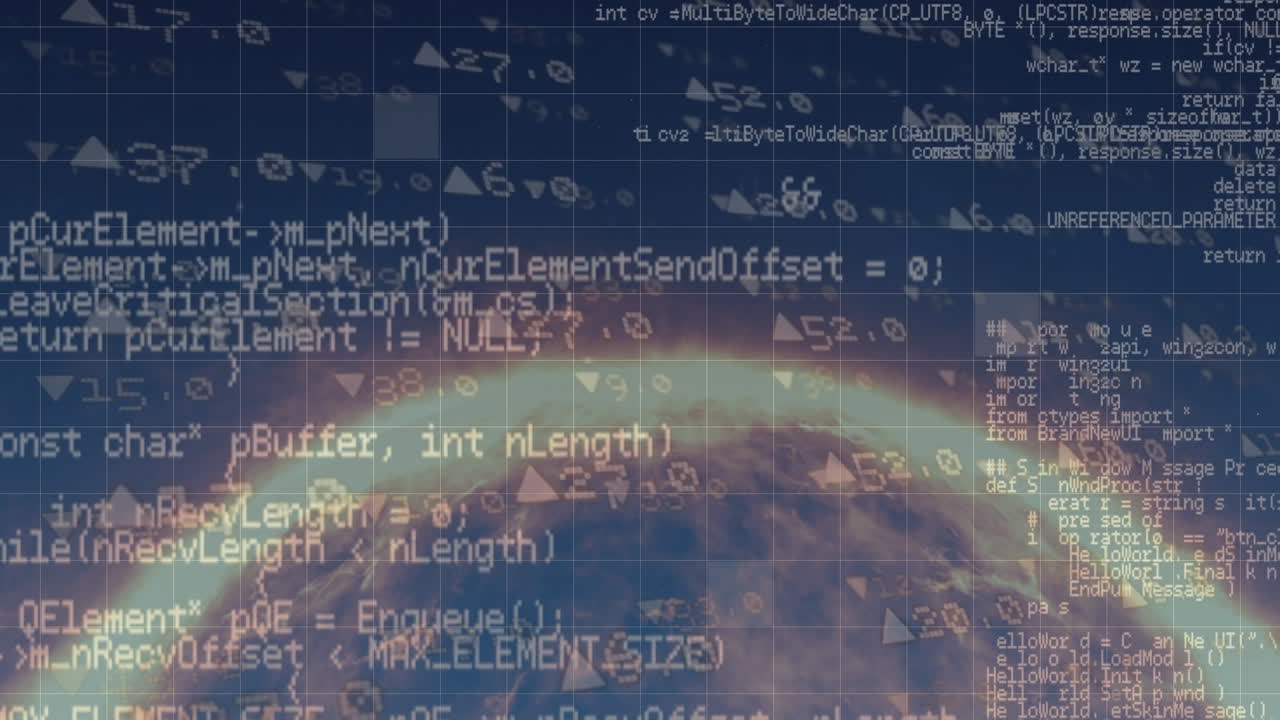Animation of data processing over globe on blue background