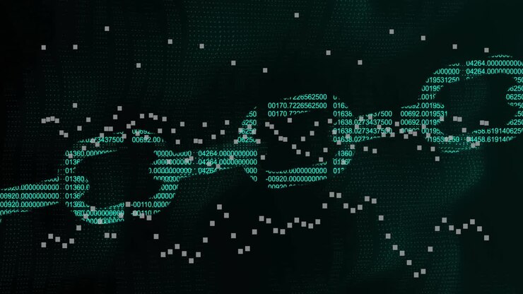 DNA strand and binary coding, scientific data processing animation
