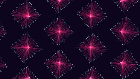 illusion neon cubes pattern in rows with neon dots on dark gradient