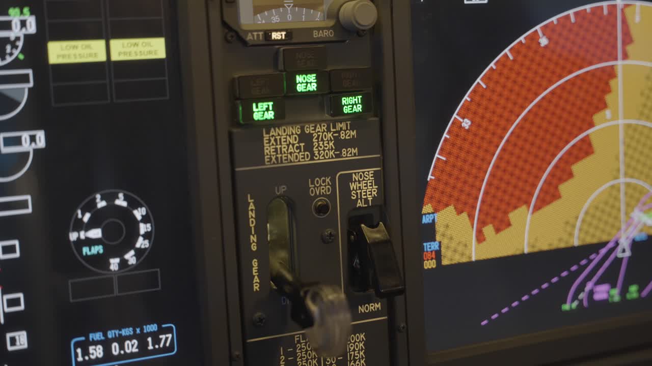 cabina del avión boeing 737, macro filmado en 4k, 30 fps