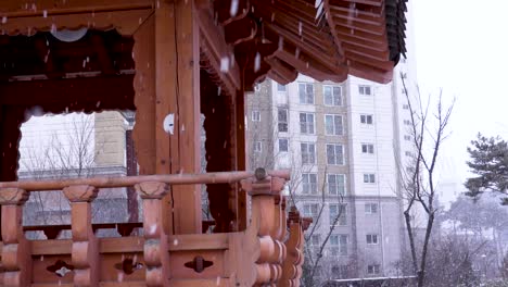 Snow-falling-on-a-gazebo-in-South-Korea