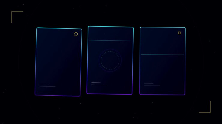 Abstract Digital Interface With Three Glowing Rectangular Panels