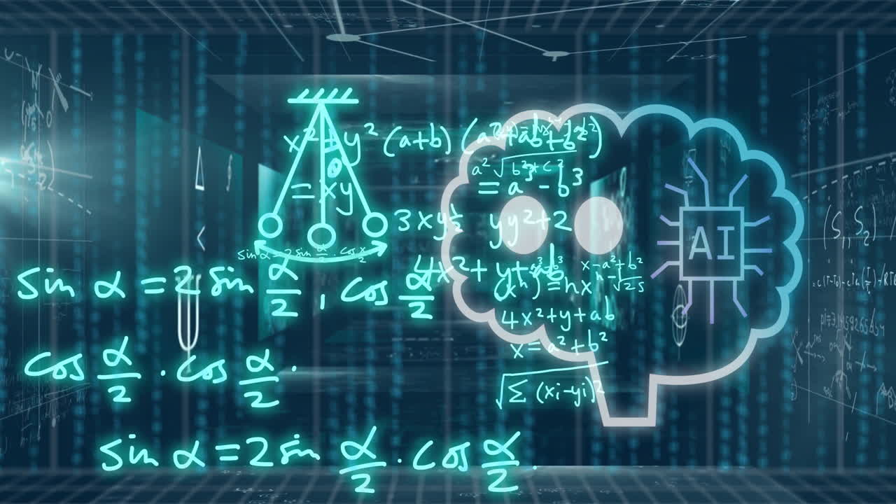 Animating mathematical equations and graphs over digital grid background