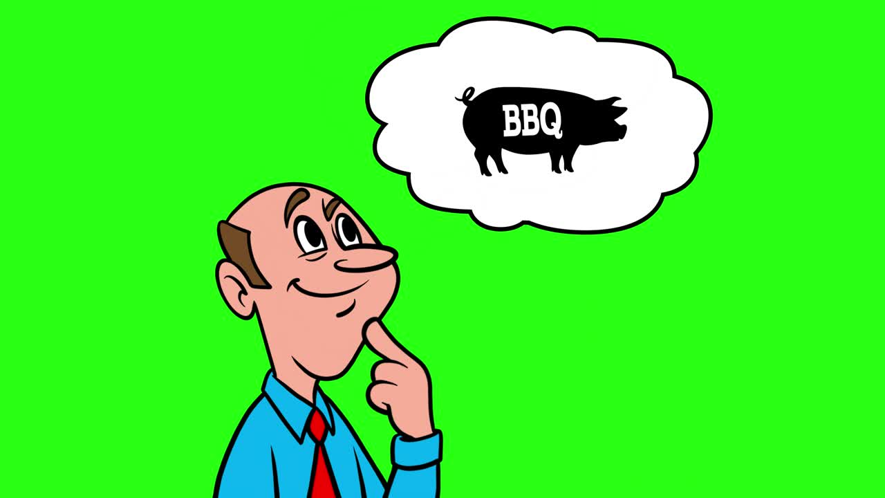 Man die nadenkt over BBQ - 4K-animatie met groene achtergrond