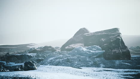 snow ice and rocks at northern landscape