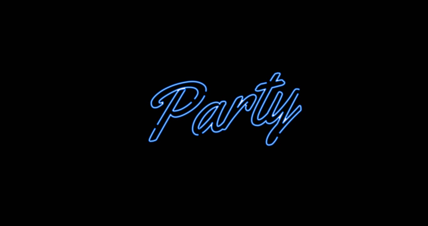 Animazione della scritta "Party" su sfondo nero
