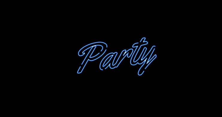 Animazione della scritta "Party" su sfondo nero