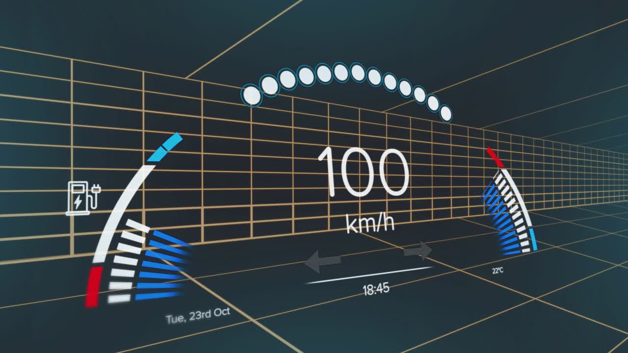 Sim starting, HUD speed read rising and gauges filling and dropping, showing speed in wireframe