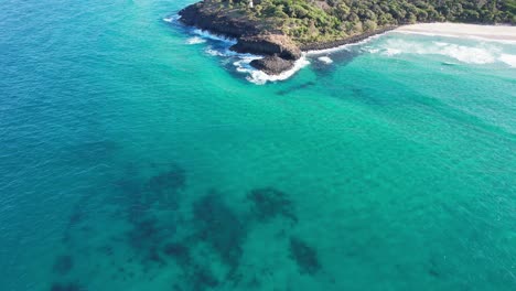 Fingal-Headland--Tasman-Sea---New-South-Wales--NSW---Australia---Pan-Up-Aerial-Shot