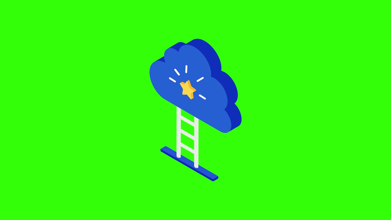 Isometric Animation of a Ladder Leading to a Cloud with a Star