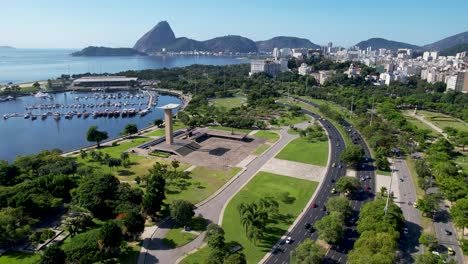 panning wide view of downtown city of rio de janeiro brazil