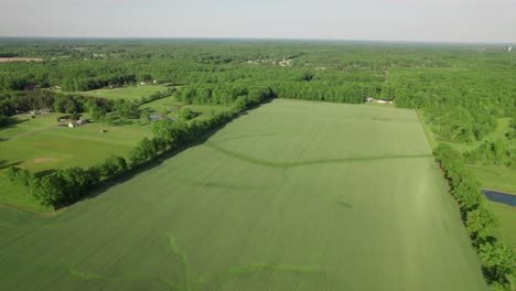 Casa-Con-Vista-Aérea-Superior-En-El-Campo-Alrededor-Con-Hermoso-Campo-Agrícola