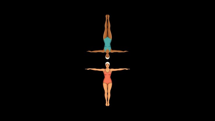 Animated Synchronized Swimmers Performing Mirror Routine