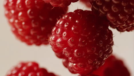 close-up of fresh red raspberries