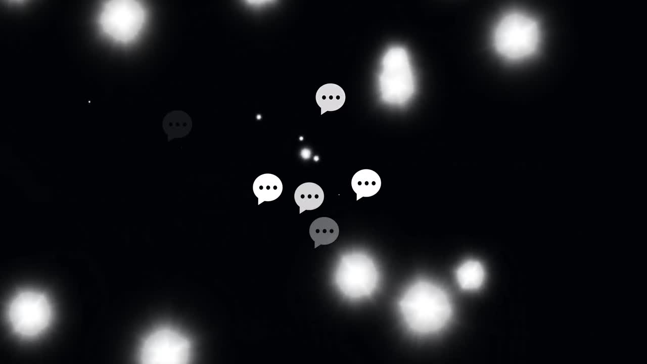 검은 바탕에  ⁇  점이 있는 소셜 미디어 아이콘의 애니메이션