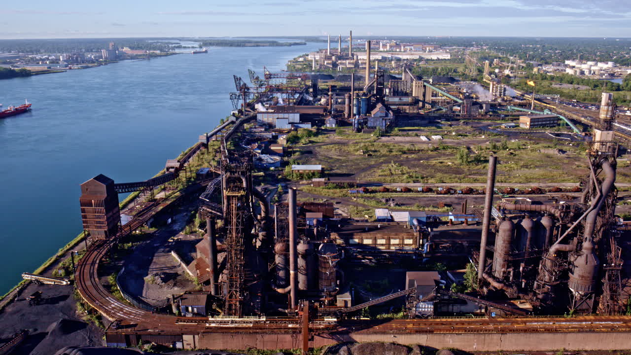 Cinematic aerial rotation around the iconic international bridge linking both countries