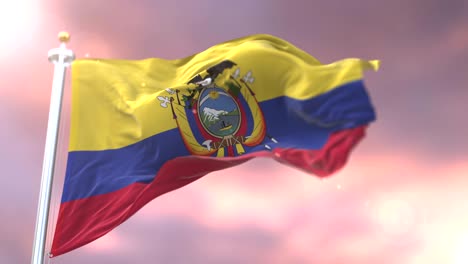 flag of the republic of ecuador waving at wind at sunset, loop