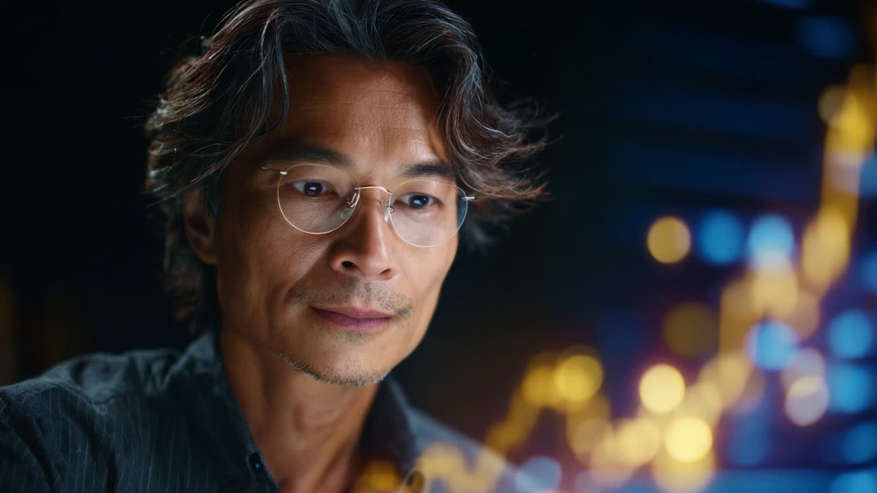 Focused Professional Analyzing Data Trends with Intense Concentration and Engagement, Highlighting the Importance of Visualization and Insight in Modern Analytics and Decision Making