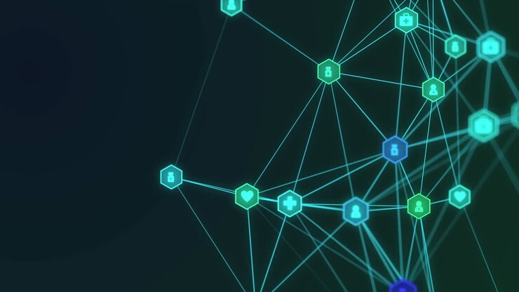 Digital animation showcases a global network with icons on a green backdrop.