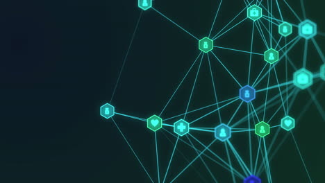 digital animation showcases a global network with icons on a green backdrop.