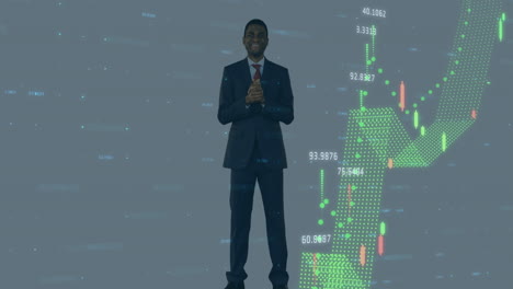 animation of financial data over african american businessman