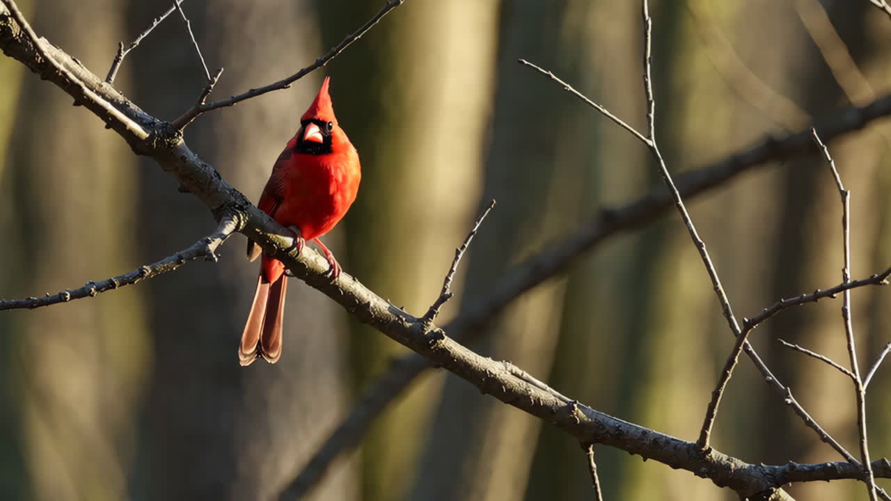 Red Cardinal Perched on a Tree Branch