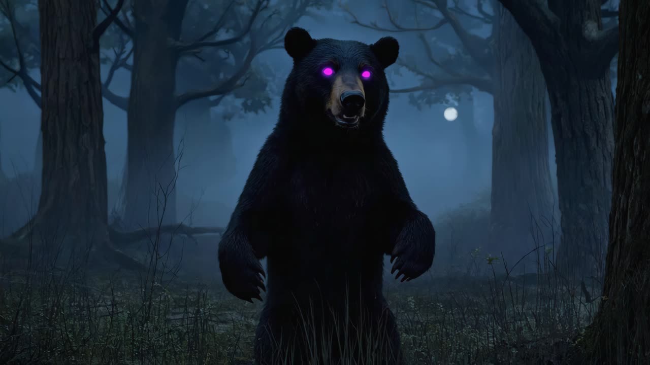 Orso in una foresta di notte