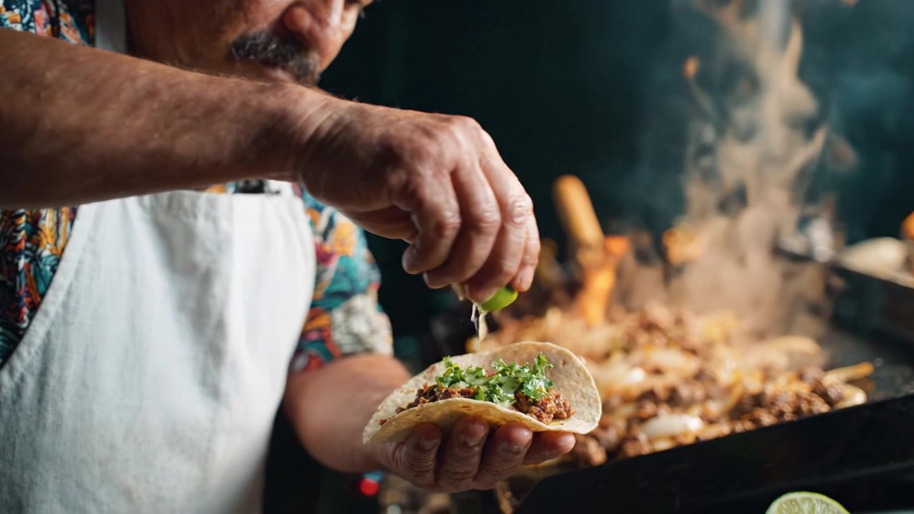 Mestring af tacokunsten: En kulinarisk rejse gennem smag, tekstur og tradition, hvor en kok skaber den perfekte taco med friske ingredienser og passion.